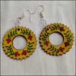 Sun-shaped wooden earrings